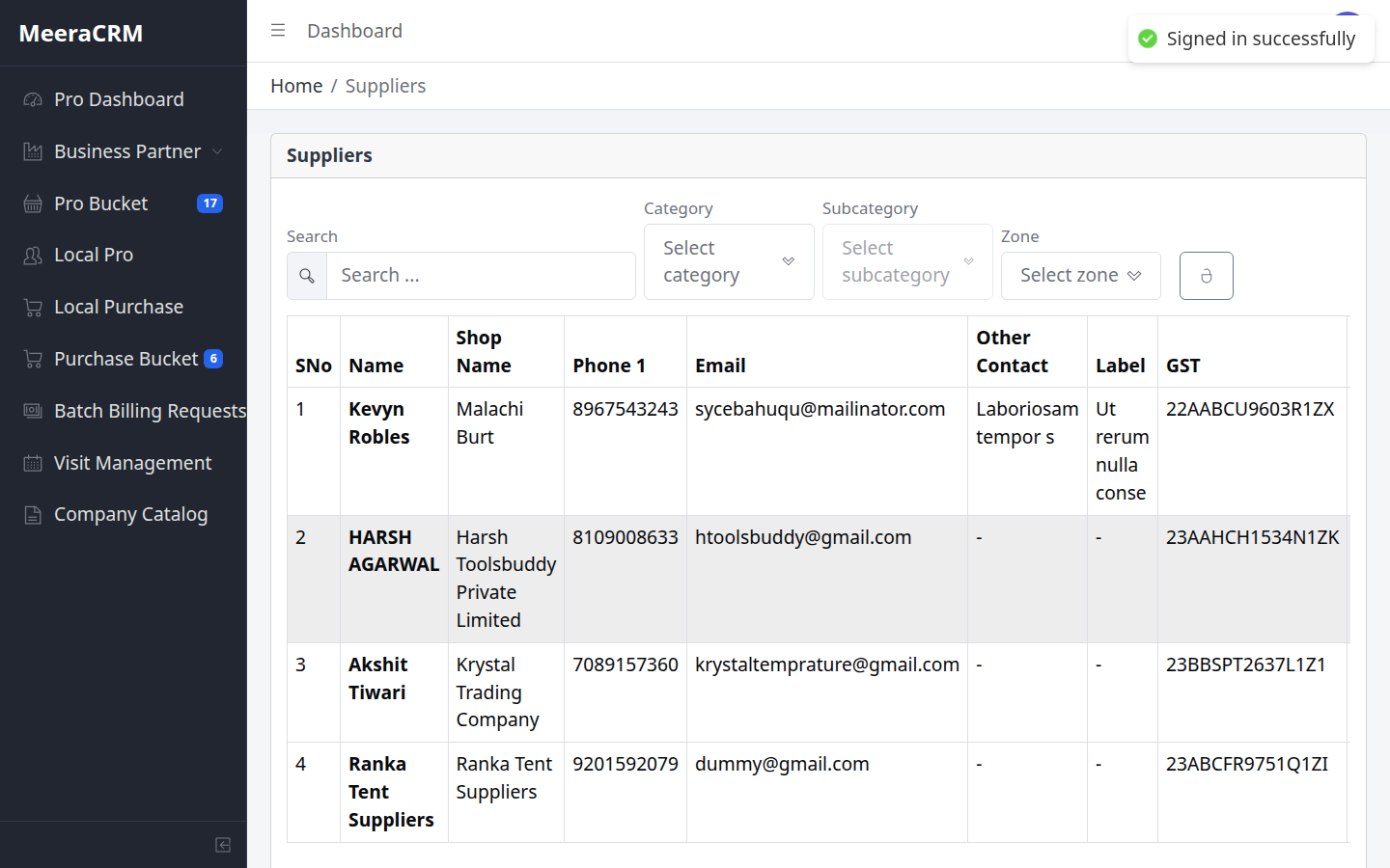 Proc suppliers